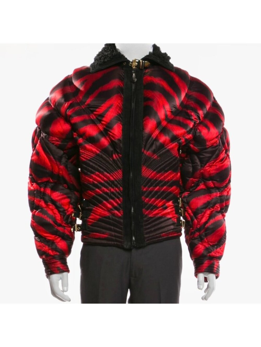 Gianni Versace 1992 Bondage Jacket Coat puffer ski tiger red 48 US 38